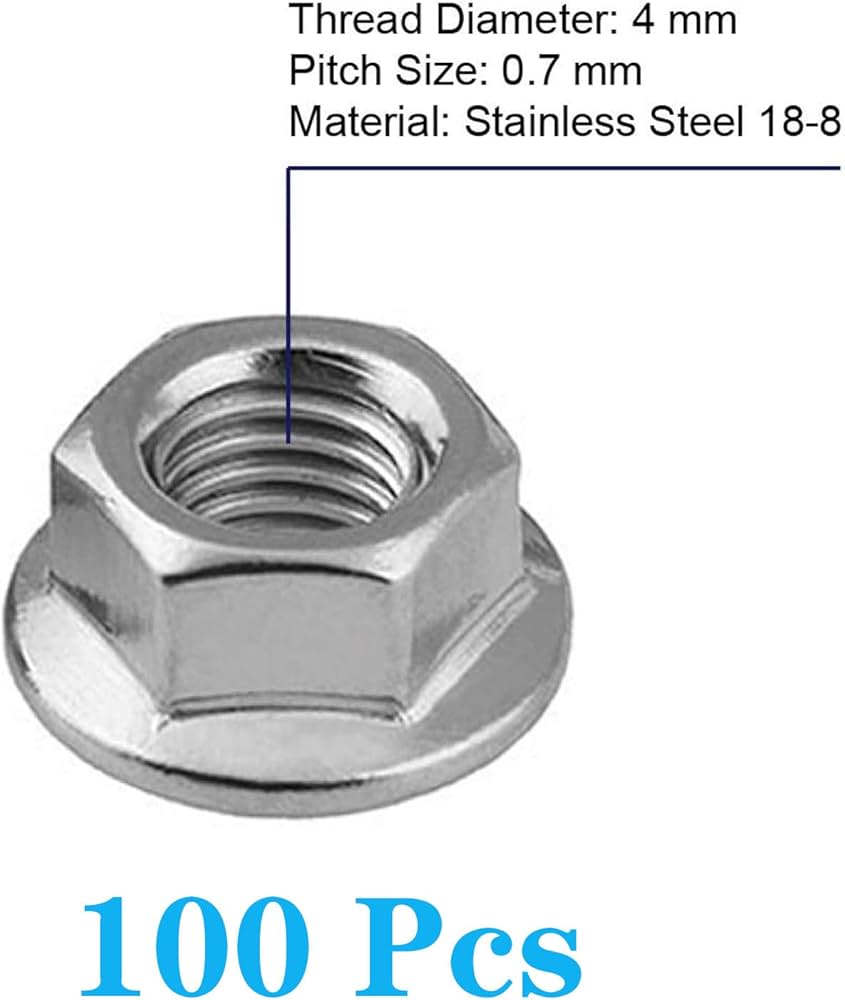 M4 Serrated Flange Nuts, 0.7 Pitch,Stainless Steel 18-8 (304 M4 Serrated Flange Nuts, 0.7 Pitch,Stainless Steel 18-8 (304